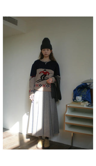 Wool-Blend Pleated Skirt