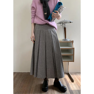 Wool-Blend Pleated Skirt