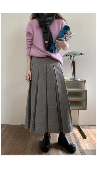 Wool-Blend Pleated Skirt