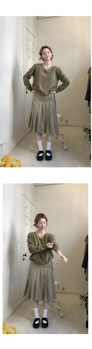 lace-up pleated skirt