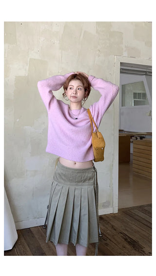 lace-up pleated skirt