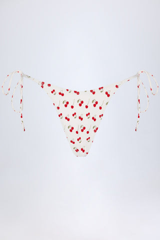 Side-Tie Cheeky Bikini Bottoms in Cherry Print