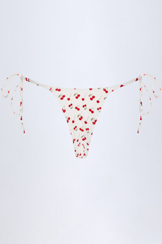Side-Tie Cheeky Bikini Bottoms in Cherry Print