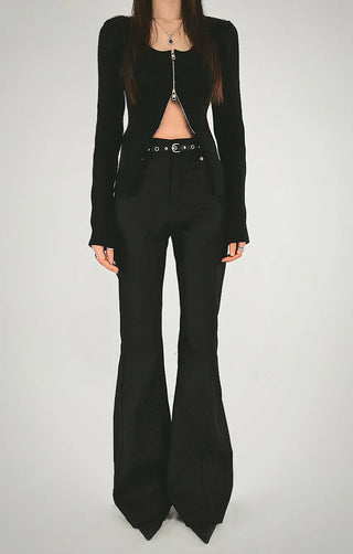 Wither Two-Way Zipper Unneck Slit Knit Cardigan