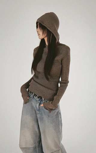Cut Hoodie Sleeve Cut-Out Ribbed Hoodie