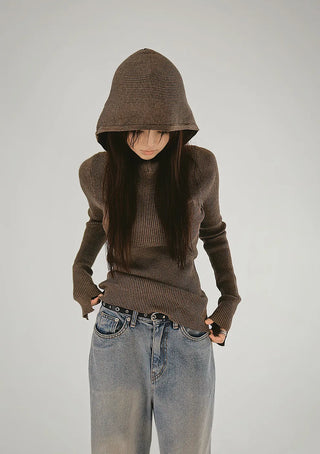 Cut Hoodie Sleeve Cut-Out Ribbed Hoodie