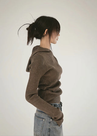 Cut Hoodie Sleeve Cut-Out Ribbed Hoodie