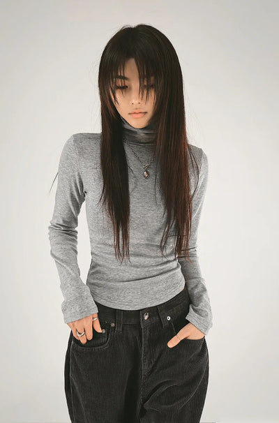 Fleece Base Unbalanced Roundy Soft Long Sleeve Basic Polar T-Shirt
