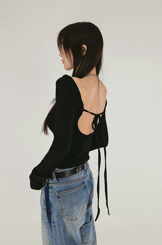 Sensual fleece base soft round U-neck long-sleeved basic tee