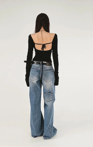 Sensual fleece base soft round U-neck long-sleeved basic tee