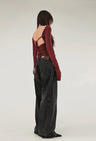 Sensual fleece base soft round U-neck long-sleeved basic tee