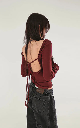 Sensual fleece base soft round U-neck long-sleeved basic tee