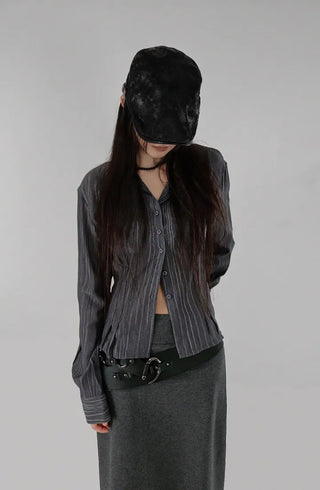 Rib Layered Off-Shoulder Pleated Half Knit Tee