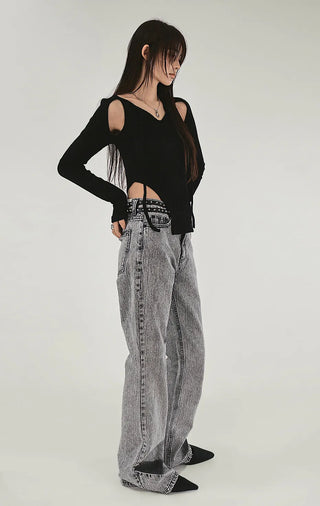 Double Stud Eyelet Buckle Slim Belt