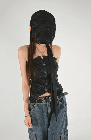 BLACK TO CARGO POCKET CURVED WIDE PANTS