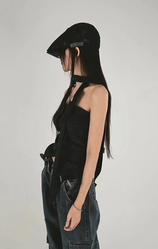 BLACK TO CARGO POCKET CURVED WIDE PANTS