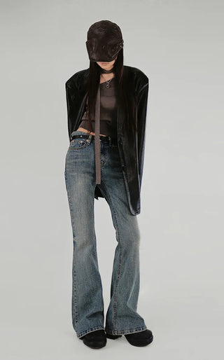 BLACK TO CARGO POCKET CURVED WIDE PANTS