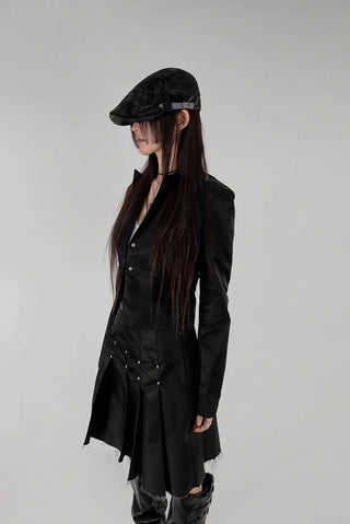 BLACK TO CARGO POCKET CURVED WIDE PANTS