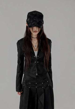 BLACK TO CARGO POCKET CURVED WIDE PANTS