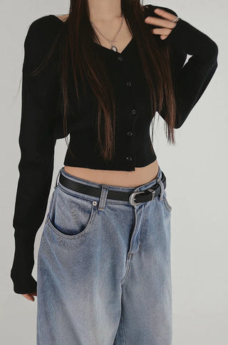 Dell Volume V-Neck Button Neck Cardigan Black