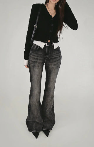 KUY BLACK LAYERED V-NECK KNIT CARDIGAN