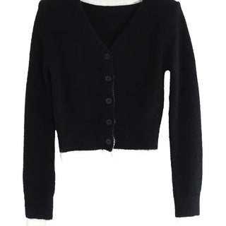 KUY BLACK LAYERED V-NECK KNIT CARDIGAN