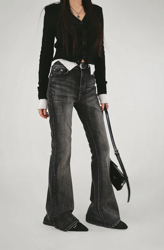 KUY BLACK LAYERED V-NECK KNIT CARDIGAN