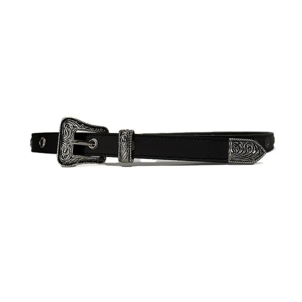 COWHIDE SKINNY SLIM WESTERN BELT