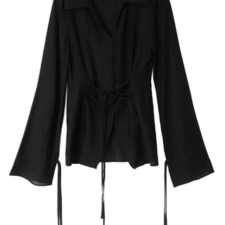 Hears Corset Strap Half See-Through Shirt Blouse