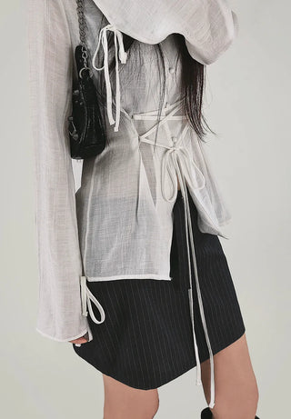 Hears Corset Strap Half See-Through Shirt Blouse