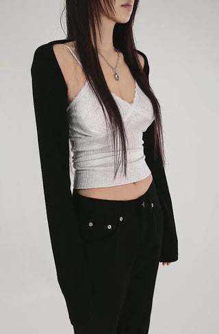 Lace Romantic Slub V-Neck Adjustable Sleeveless Top