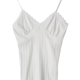 Lace Romantic Slub V-Neck Adjustable Sleeveless Top