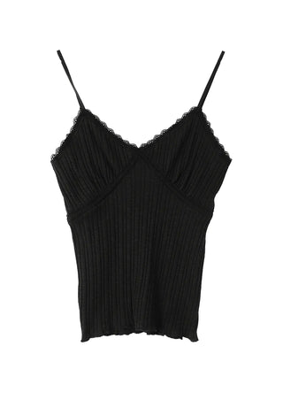 Lace Romantic Slub V-Neck Adjustable Sleeveless Top