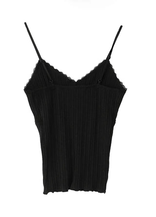 Lace Romantic Slub V-Neck Adjustable Sleeveless Top