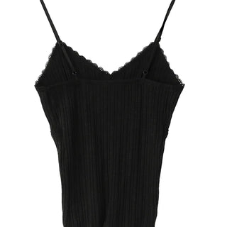 Lace Romantic Slub V-Neck Adjustable Sleeveless Top