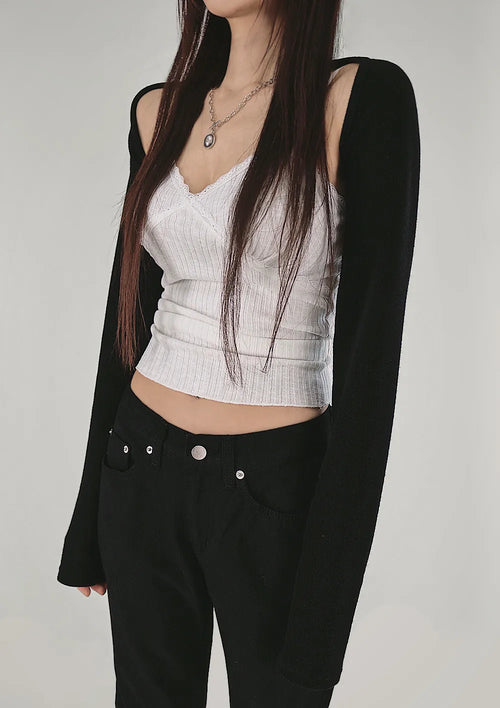 Lace Romantic Slub V-Neck Adjustable Sleeveless Top