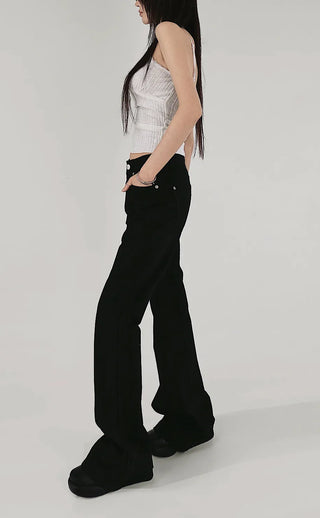 New Basic Rivet Cotton Slim Wide Semi Bootcut Pants