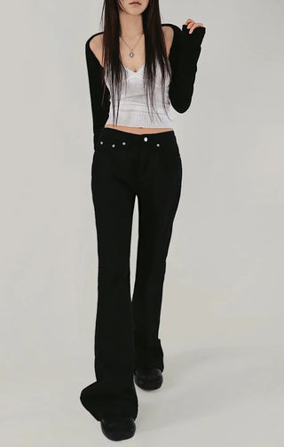 New Basic Rivet Cotton Slim Wide Semi Bootcut Pants