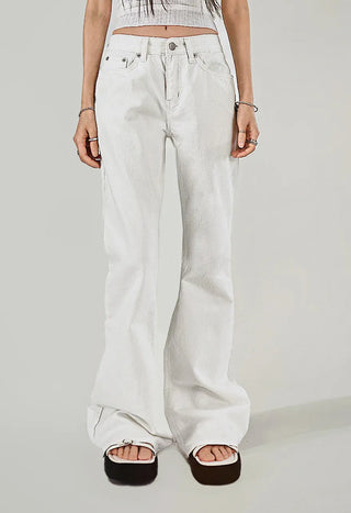 New Basic Rivet Cotton Slim Wide Semi Bootcut Pants