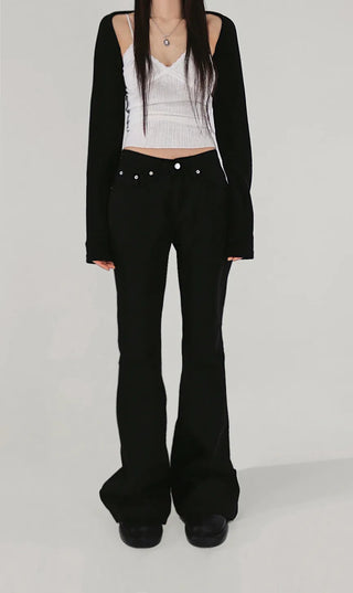 New Basic Rivet Cotton Slim Wide Semi Bootcut Pants