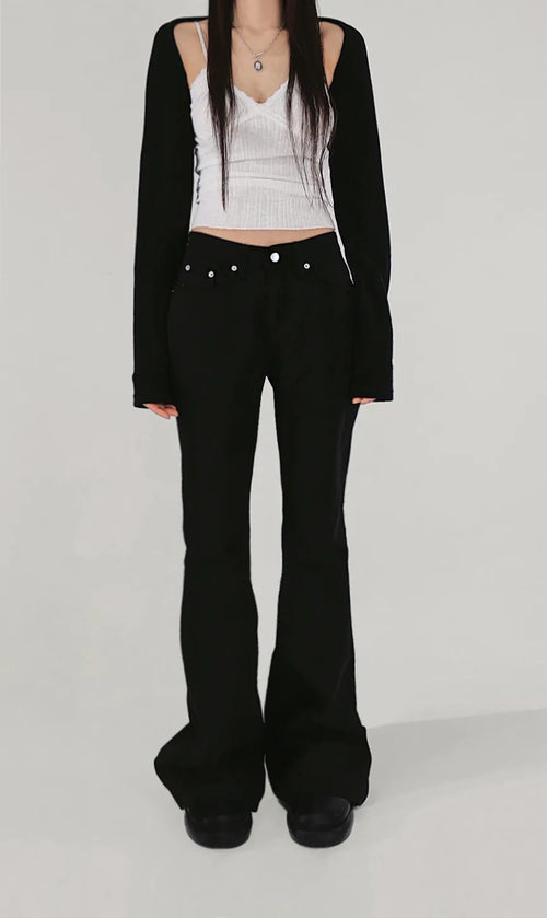 New Basic Rivet Cotton Slim Wide Semi Bootcut Pants