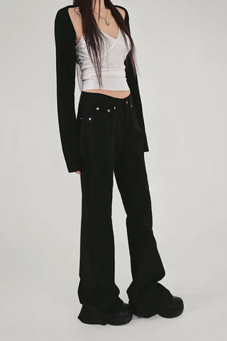 New Basic Rivet Cotton Slim Wide Semi Bootcut Pants