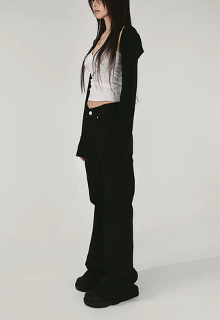 New Basic Rivet Cotton Slim Wide Semi Bootcut Pants