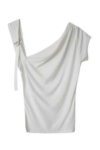 Benher One-Off Shoulder Unbal Buckle Sleeveless T-Shirt