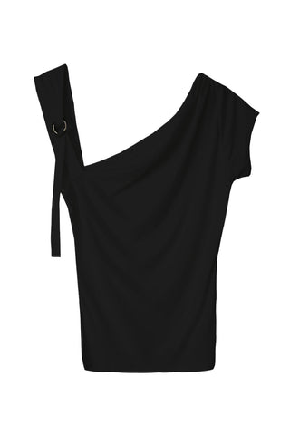 Benher One-Off Shoulder Unbal Buckle Sleeveless T-Shirt