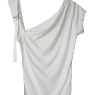 Benher One-Off Shoulder Unbal Buckle Sleeveless T-Shirt