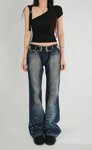 Benher One-Off Shoulder Unbal Buckle Sleeveless T-Shirt