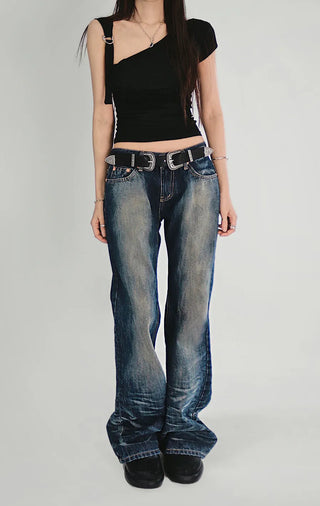 Benher One-Off Shoulder Unbal Buckle Sleeveless T-Shirt