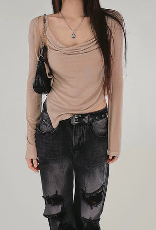 Skin Nudi Drape Unbalanced Sleeveless Cardigan Set