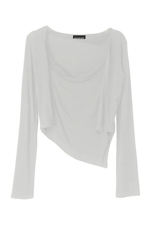 Skin Nudi Drape Unbalanced Sleeveless Cardigan Set